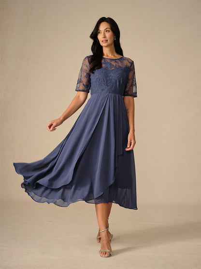 Elegant Lace Bodice Midi Dress