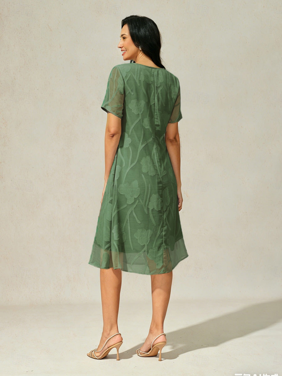 Floral Sheer Chiffon Knee-Length A Line Dress