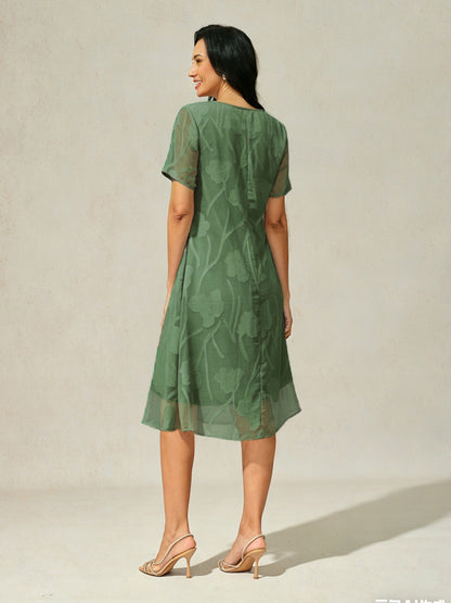 Floral Sheer Chiffon Knee-Length A Line Dress