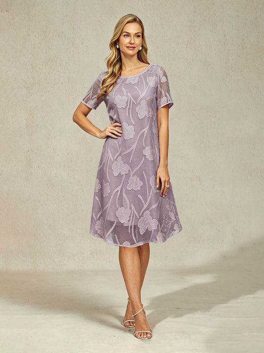 Floral Sheer Chiffon Knee-Length A Line Dress