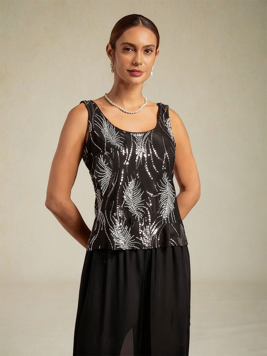 Elegant Twinset Met Mandarijnkraag En Pailletten