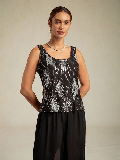 Elegant Twinset Met Mandarijnkraag En Pailletten