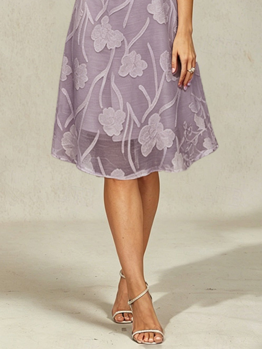 Floral Sheer Chiffon Knee-Length A Line Dress
