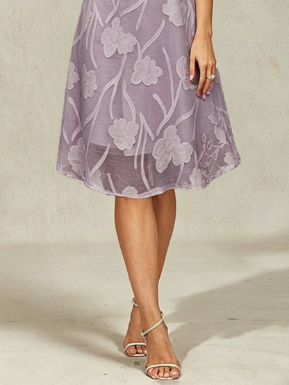 Floral Sheer Chiffon Knee-Length A Line Dress