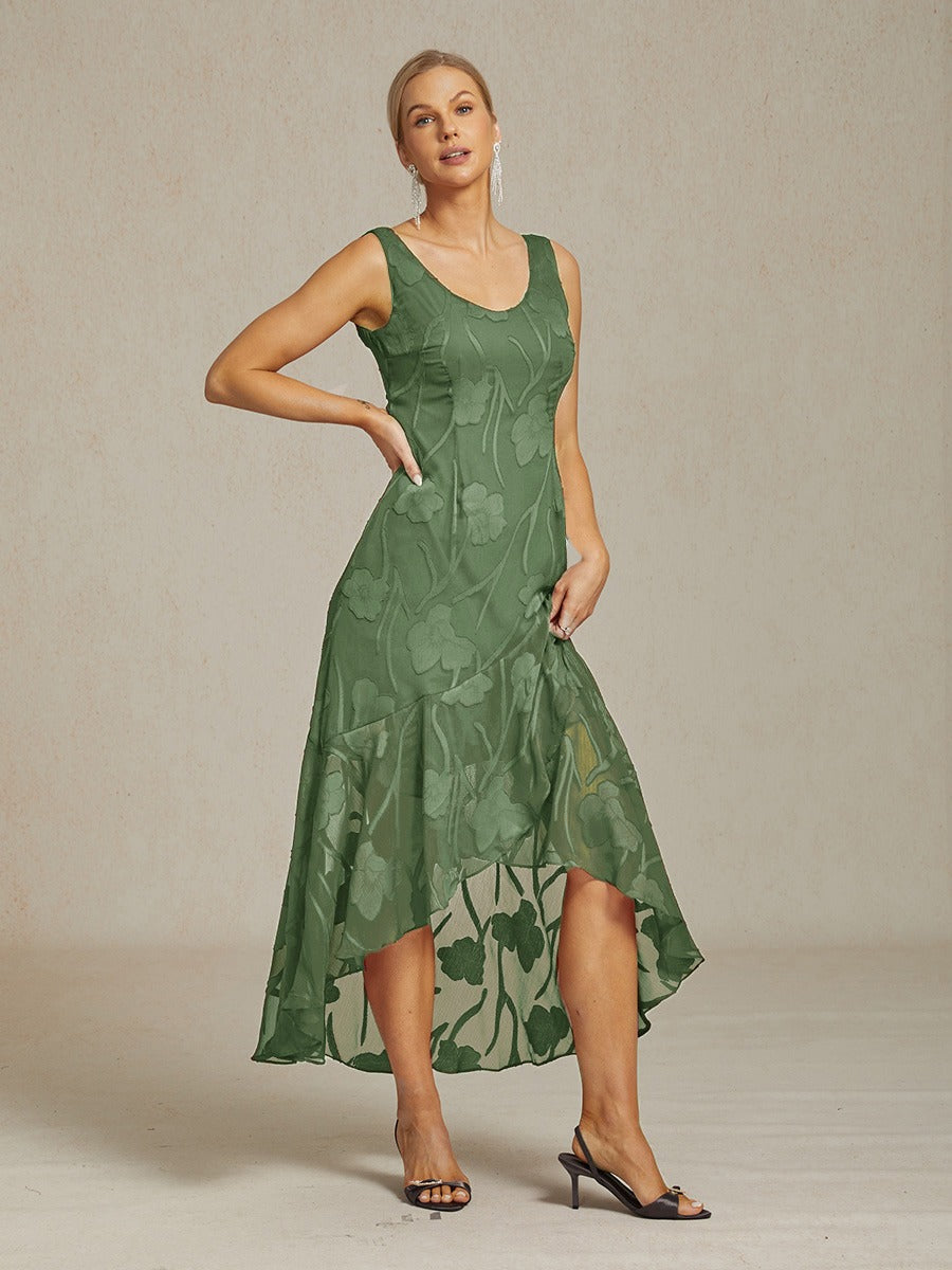 Robe De Soirée Sans Manches En Chiffon À Motif Floral Avec Ourlet Asymétrique