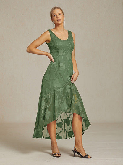 Robe De Soirée Sans Manches En Chiffon À Motif Floral Avec Ourlet Asymétrique
