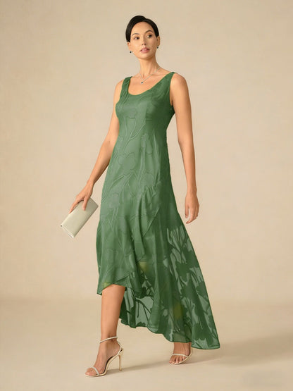 Robe De Soirée Sans Manches En Chiffon À Motif Floral Avec Ourlet Asymétrique