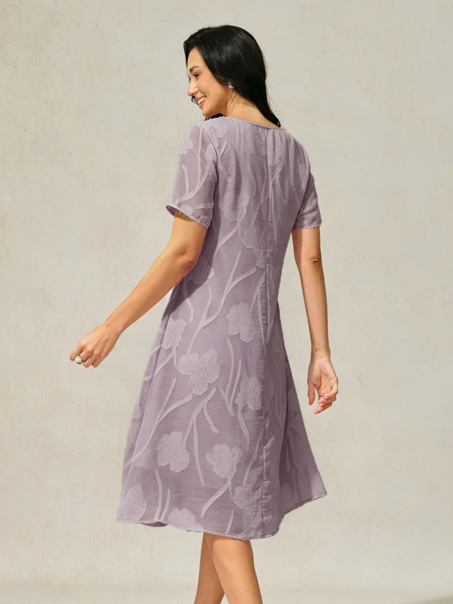 Floral Sheer Chiffon Knee-Length A Line Dress