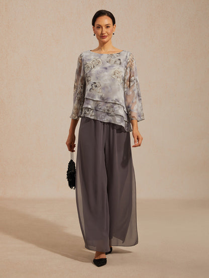 Blouse en Chiffon à Volants Superposés avec Imprimé Floral