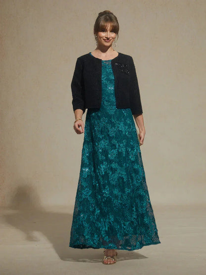 A-Linien-Kleid aus Rosettenspitze mit Paillettenverzierung