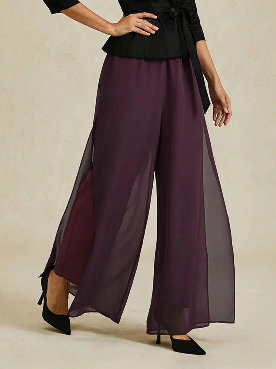 Straight Leg Pant With Chiffon Split Leg Overlay