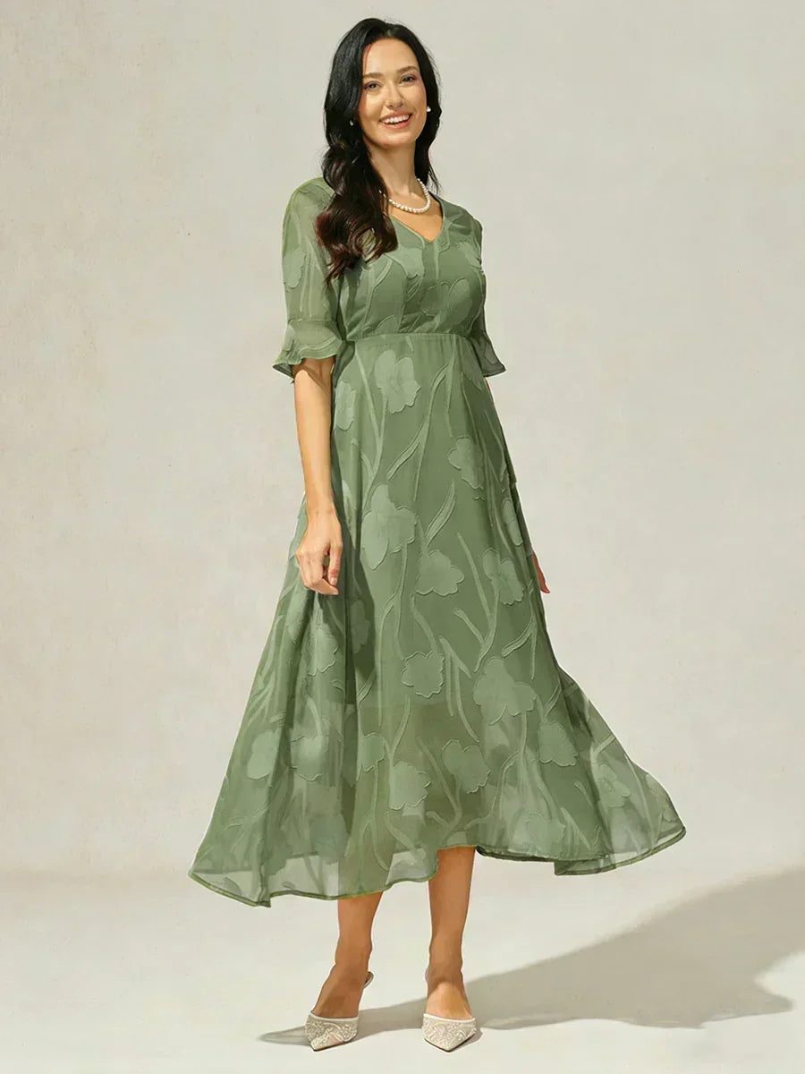 Ruffle Flutter Lace Maxi Dress