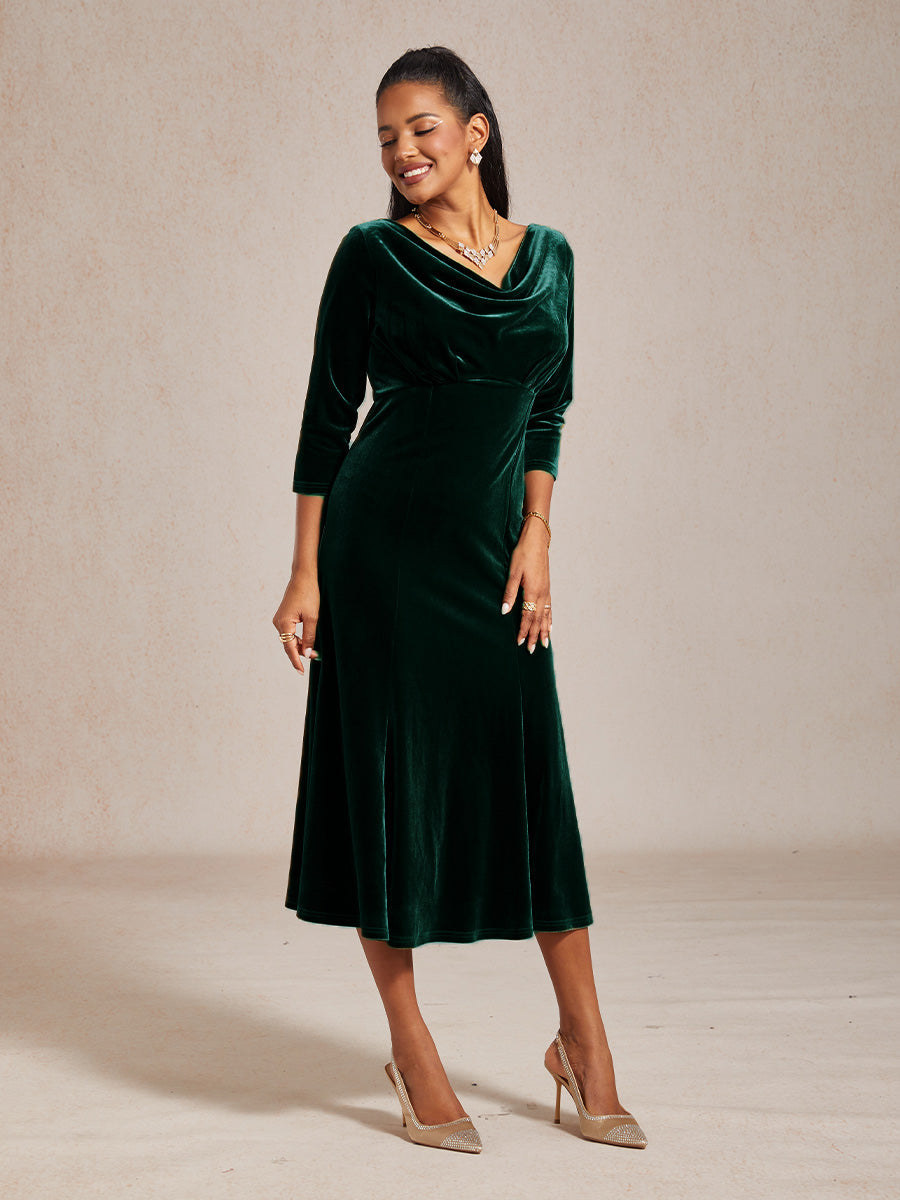 High-Stretch Velvet Midi Dress