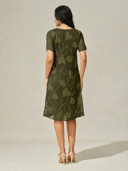 Floral Sheer Chiffon Knee-Length A Line Dress