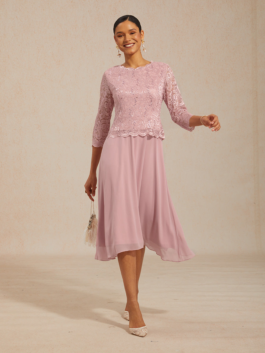 Elegant Lace and Chiffon Tea-Length Dress