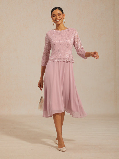 Elegant Lace and Chiffon Tea-Length Dress