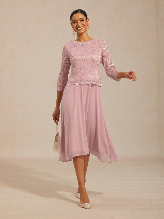 Elegant Lace and Chiffon Tea-Length Dress