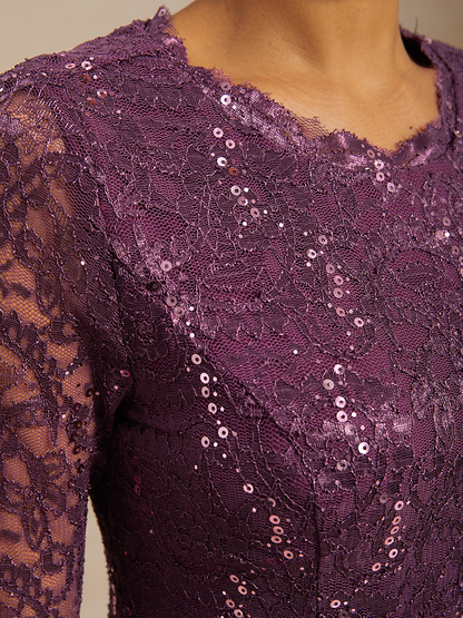 Elegant Lace and Chiffon Tea-Length Dress