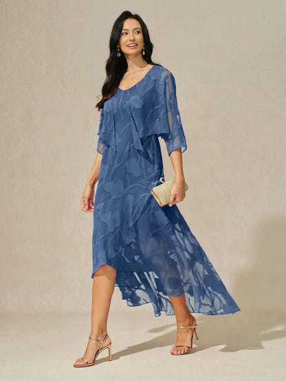 Floral Chiffon Evening Gown with Asymmetrical Hem