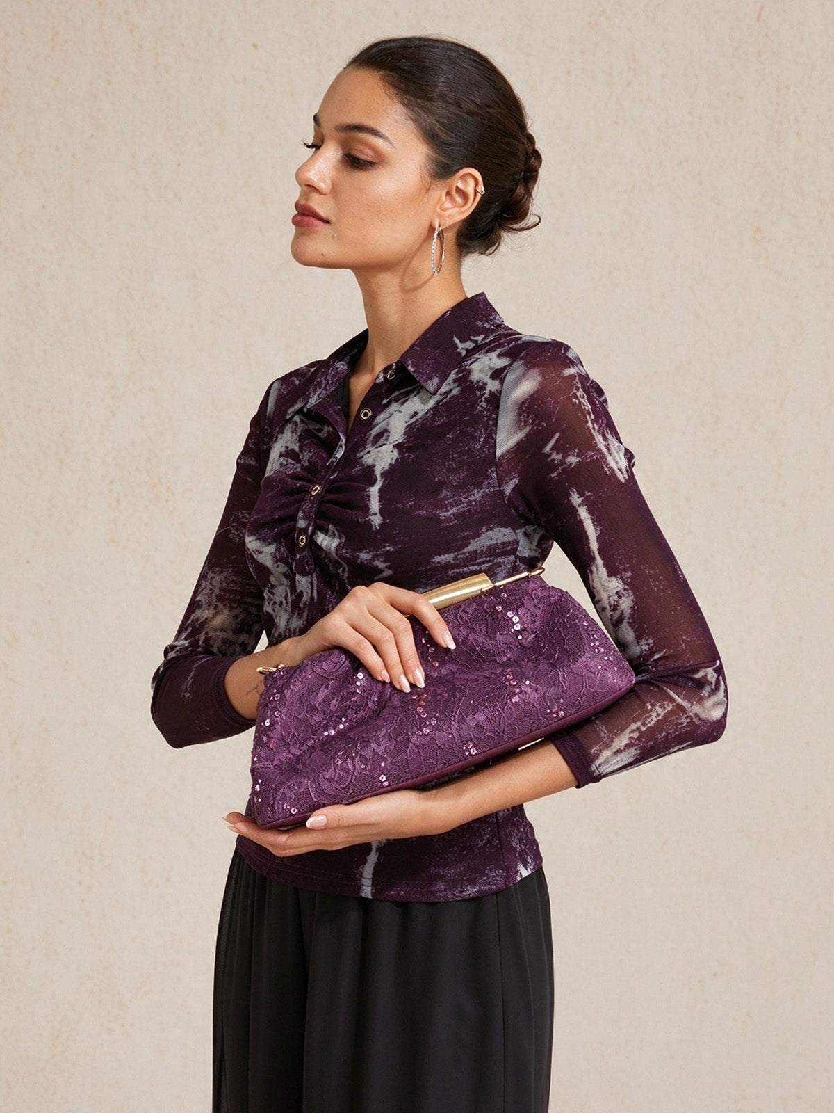 Sequin Lace Frame Clutch Bag