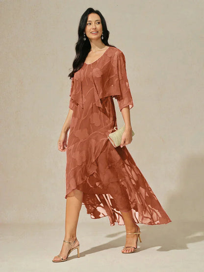 Ärmelloses Abendkleid aus Chiffon mit Blumenmuster und asymmetrischem Saum