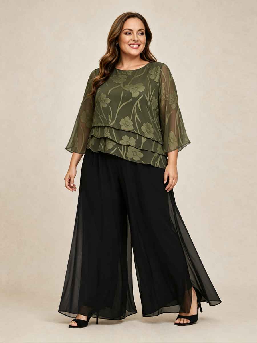 Chiffonbluse med blomster og lagvis design