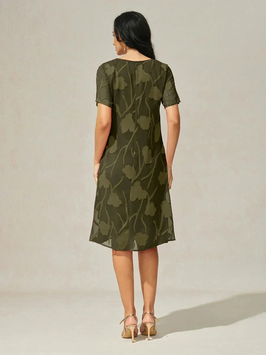 Floral Sheer Chiffon Knee-Length A Line Dress