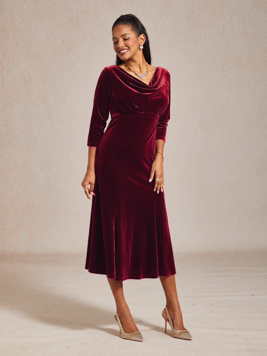 High-Stretch Velvet Midi Dress