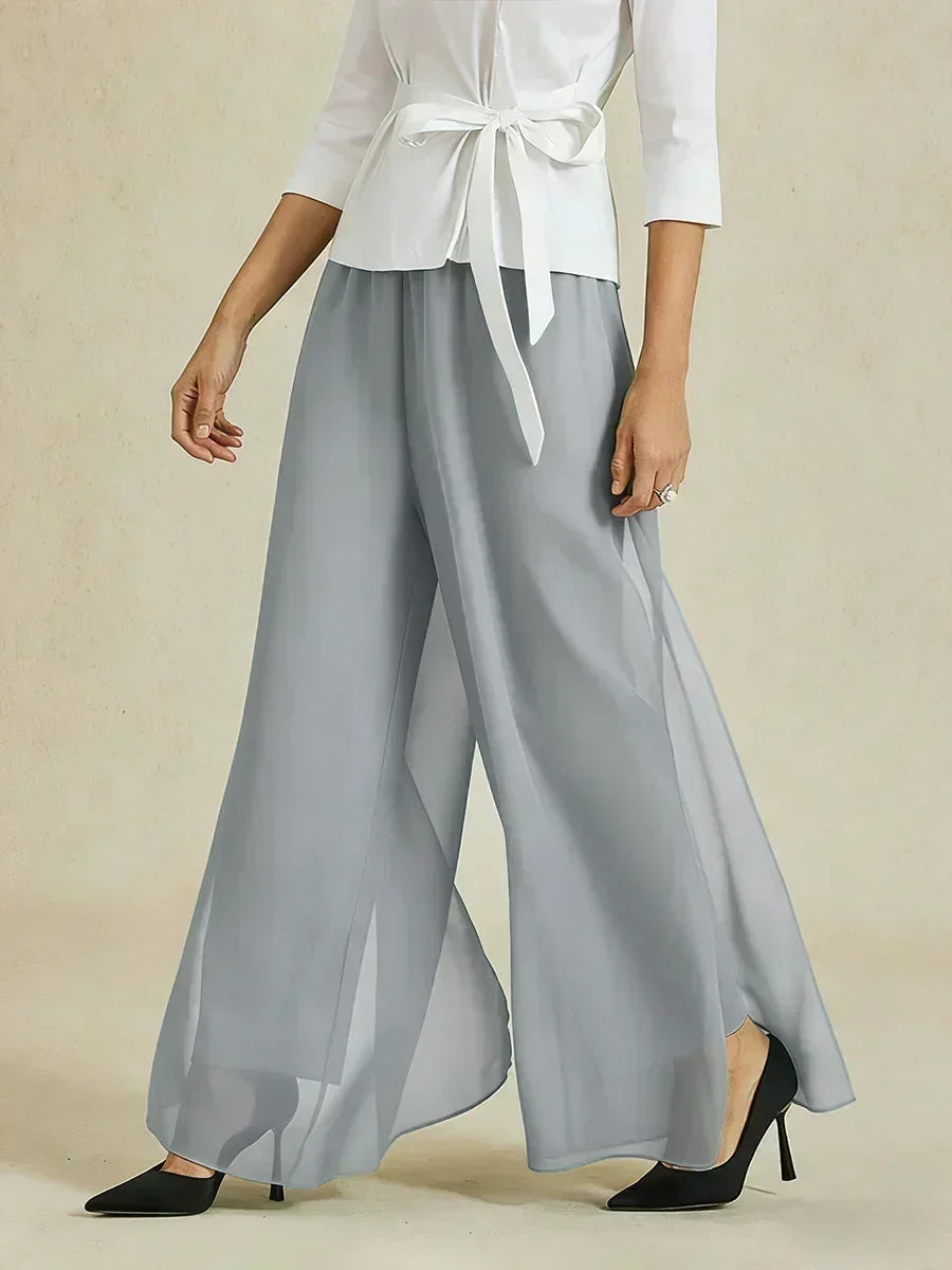 Straight Leg Pant With Chiffon Split Leg Overlay