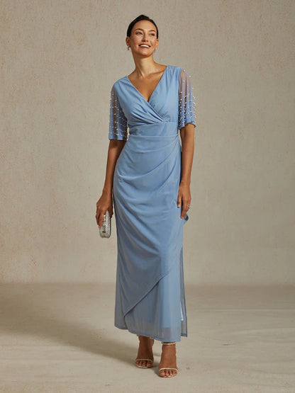 Elegant Formal Dress with Embellished Flutter Sleeves