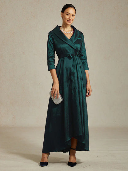 Stretch Taffeta Cocktail Dress with Tie Belt