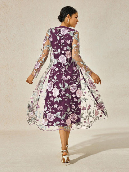 A-line Dress With Embroidered Lace Jacket