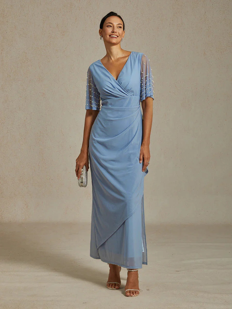 Elegant Formal Dress with Embellished Flutter Sleeves