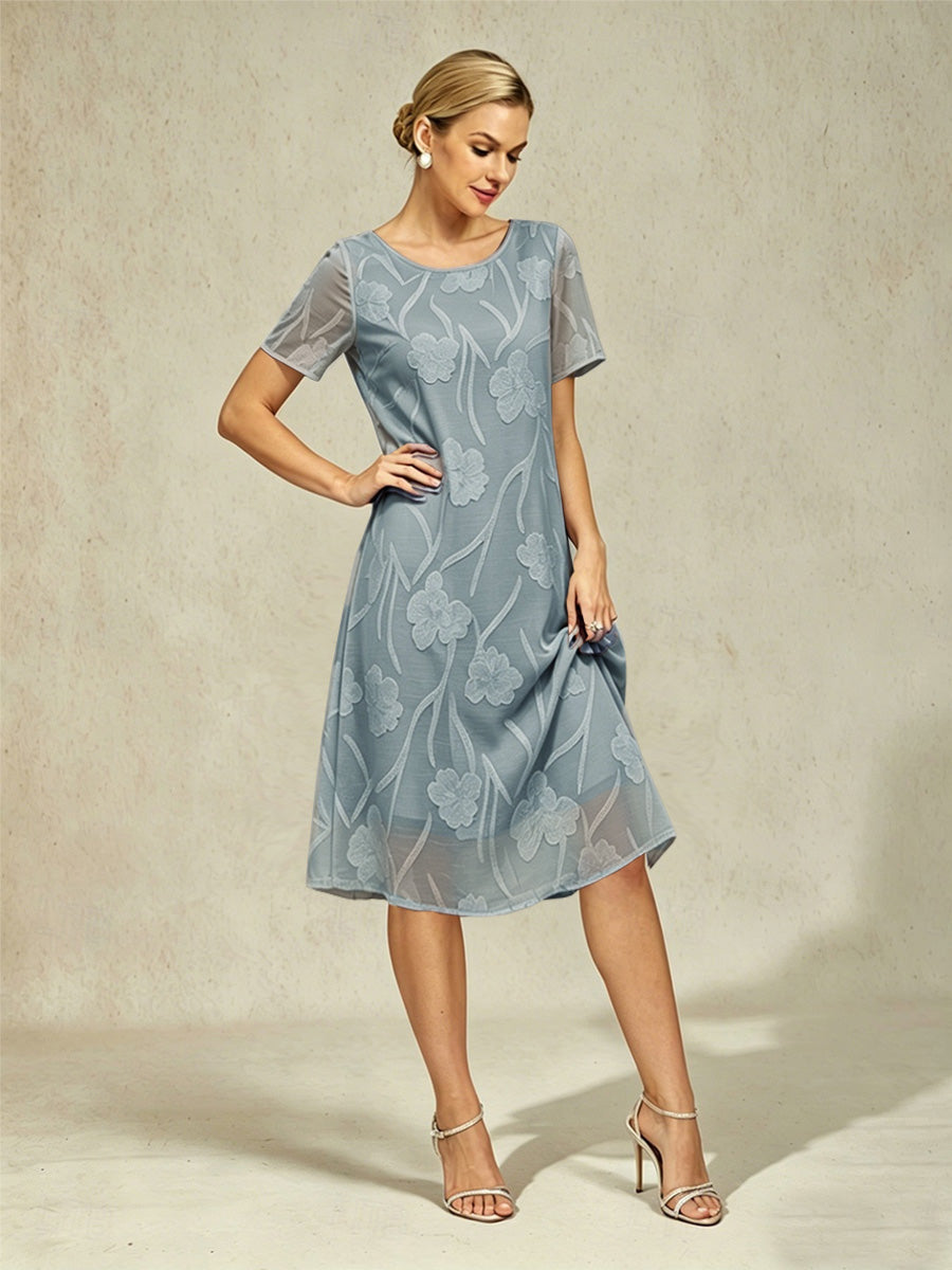 Floral Sheer Chiffon Knee-Length A Line Dress