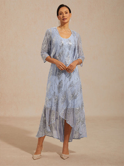 Sleeveless A-Line Maxi Dress with Mesh Sequin