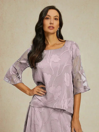 Dressy Chiffon Asymmetric Hem Blouse