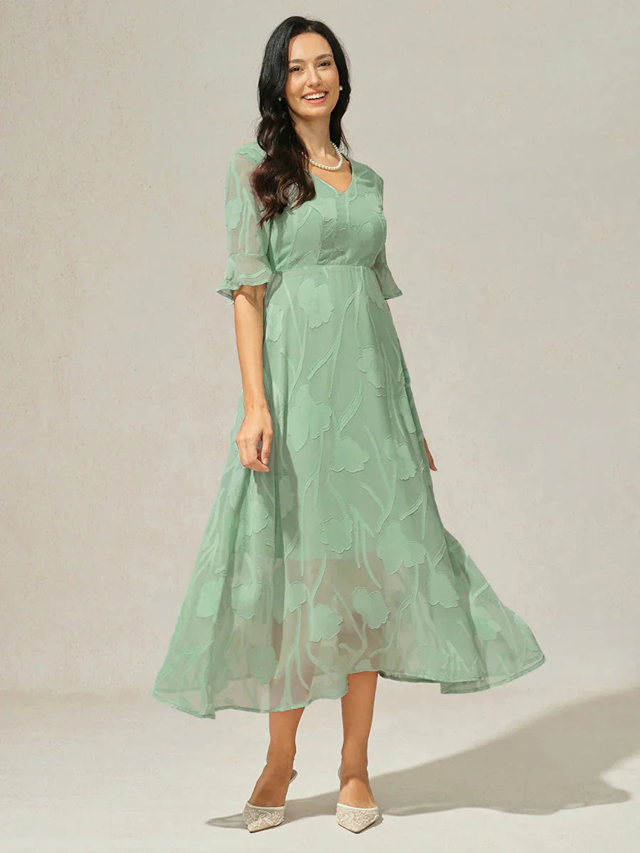 Ruffle Flutter Lace Maxi Dress