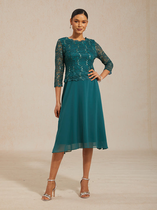 Elegant Lace and Chiffon Tea-Length Dress