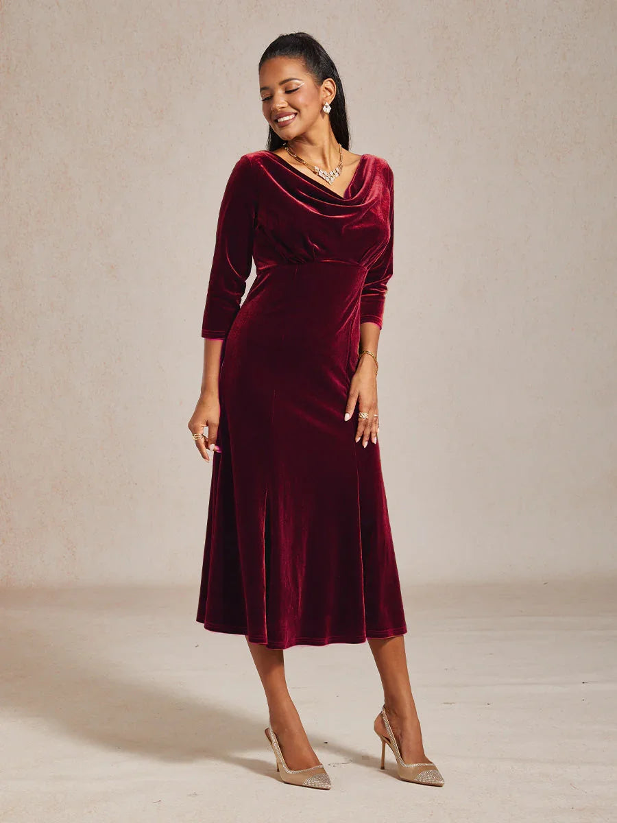 High-Stretch Velvet Midi Dress
