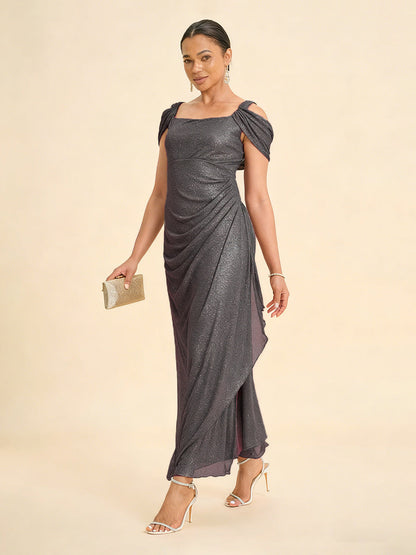 Ankle-Length Cold Shoulder Glitter Mesh Dress