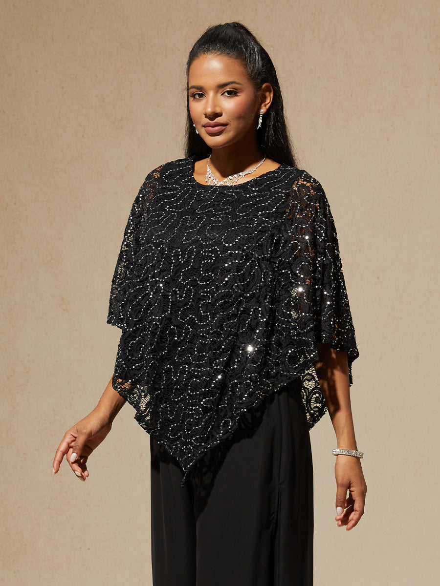 Shimmering Sequin Lace Cape Top