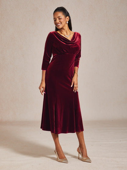 High-Stretch Velvet Midi Dress