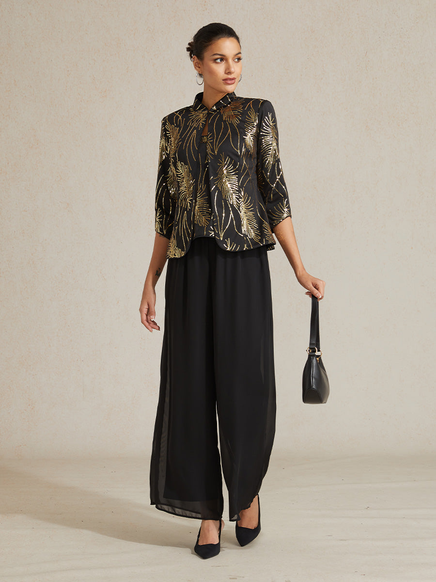 Mandarin Collar Sequin Twinset