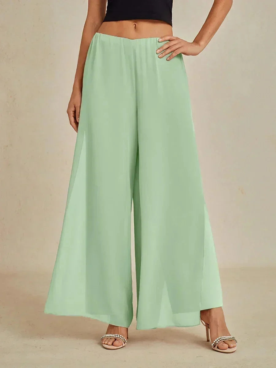 Straight Leg Pant With Chiffon Split Leg Overlay