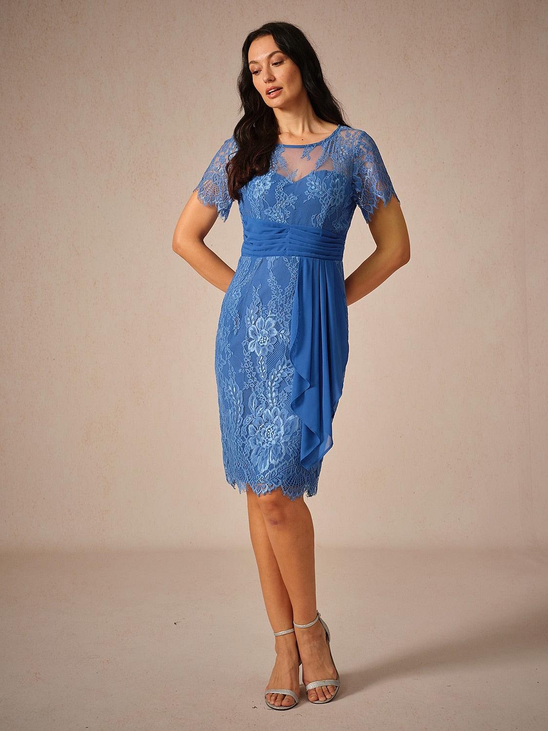 Ruched Pleated Lace Chiffon Dress-S13812981