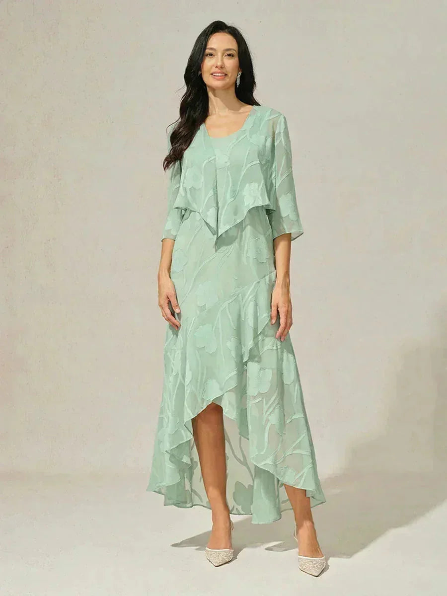 Bloemen Chiffon Avondjurk met Asymmetrische Zoom