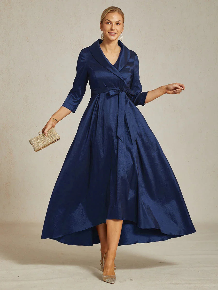 Stretch Taffeta Cocktail Dress with Tie Belt