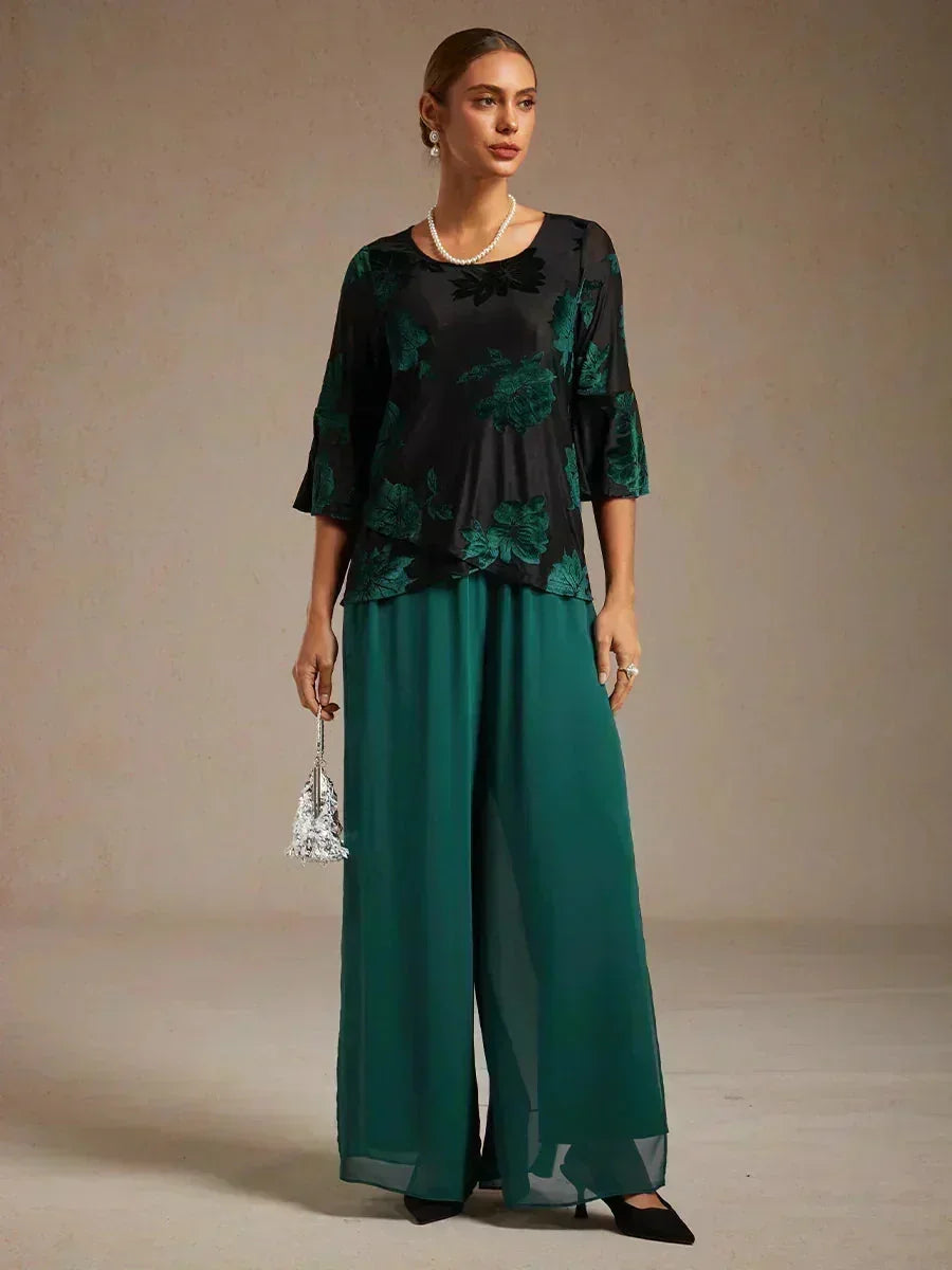 Straight Leg Pant With Chiffon Split Leg Overlay
