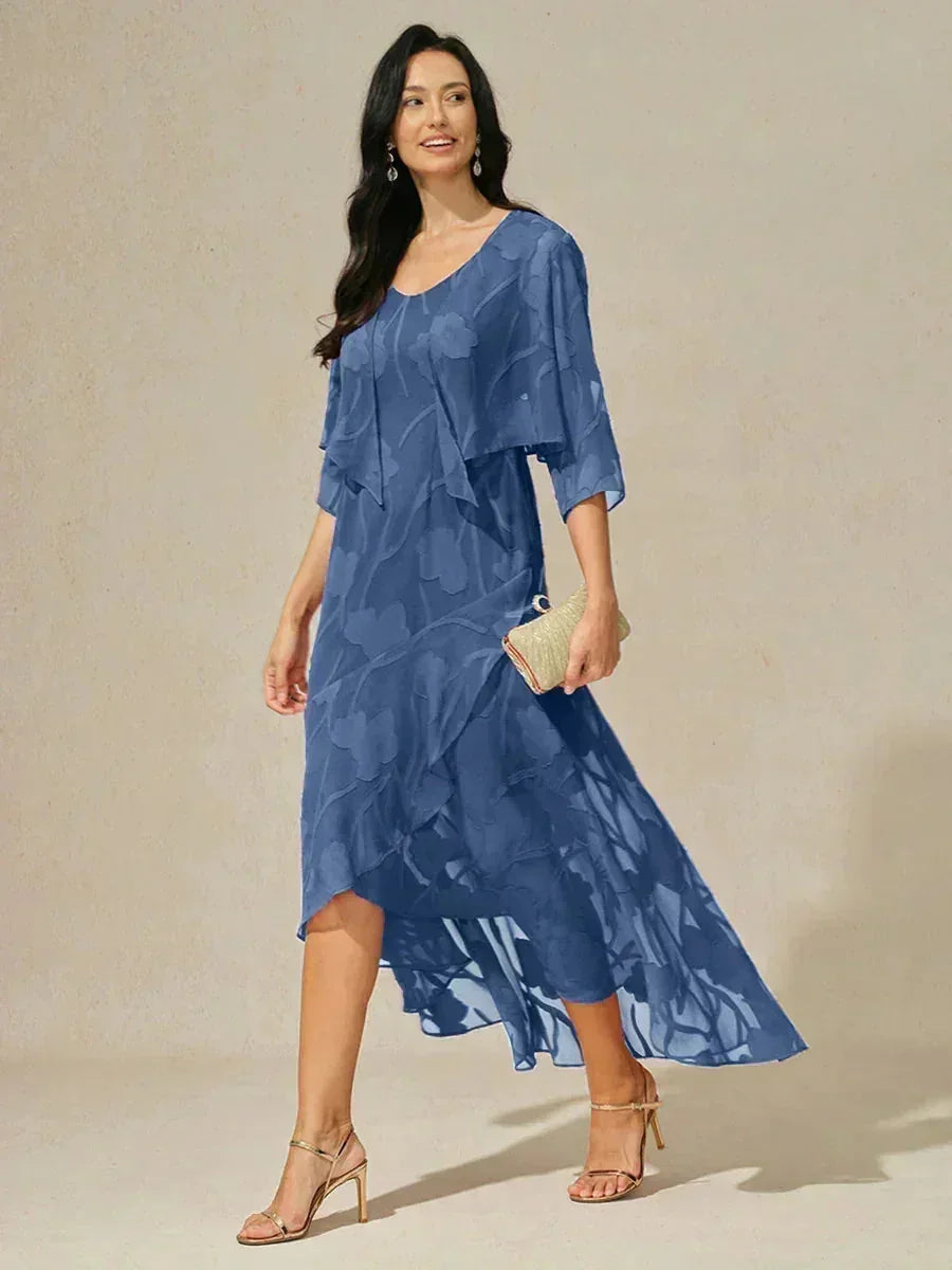 Floraler, transparenter Chiffon-Schulterjäckchen mit 3/4-Ärmeln
