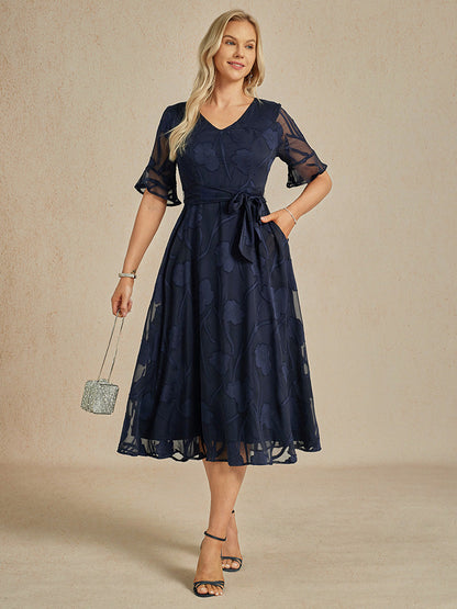 Ruffle Flutter Lace Midi Dress